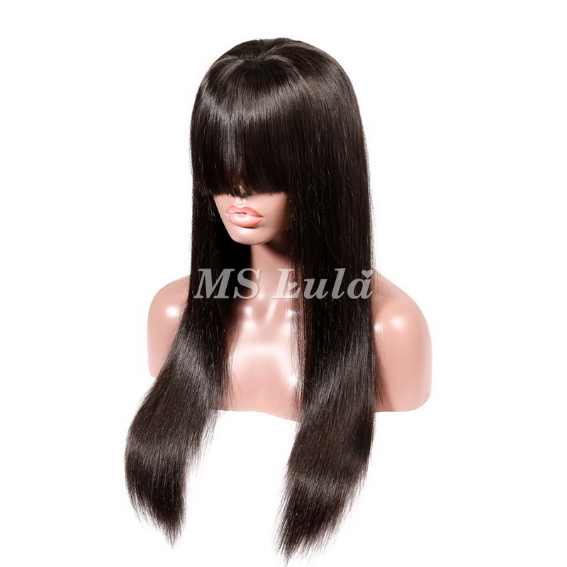 Straight Transparent Lace Front Wig 180 Density With Bang - 图片 2